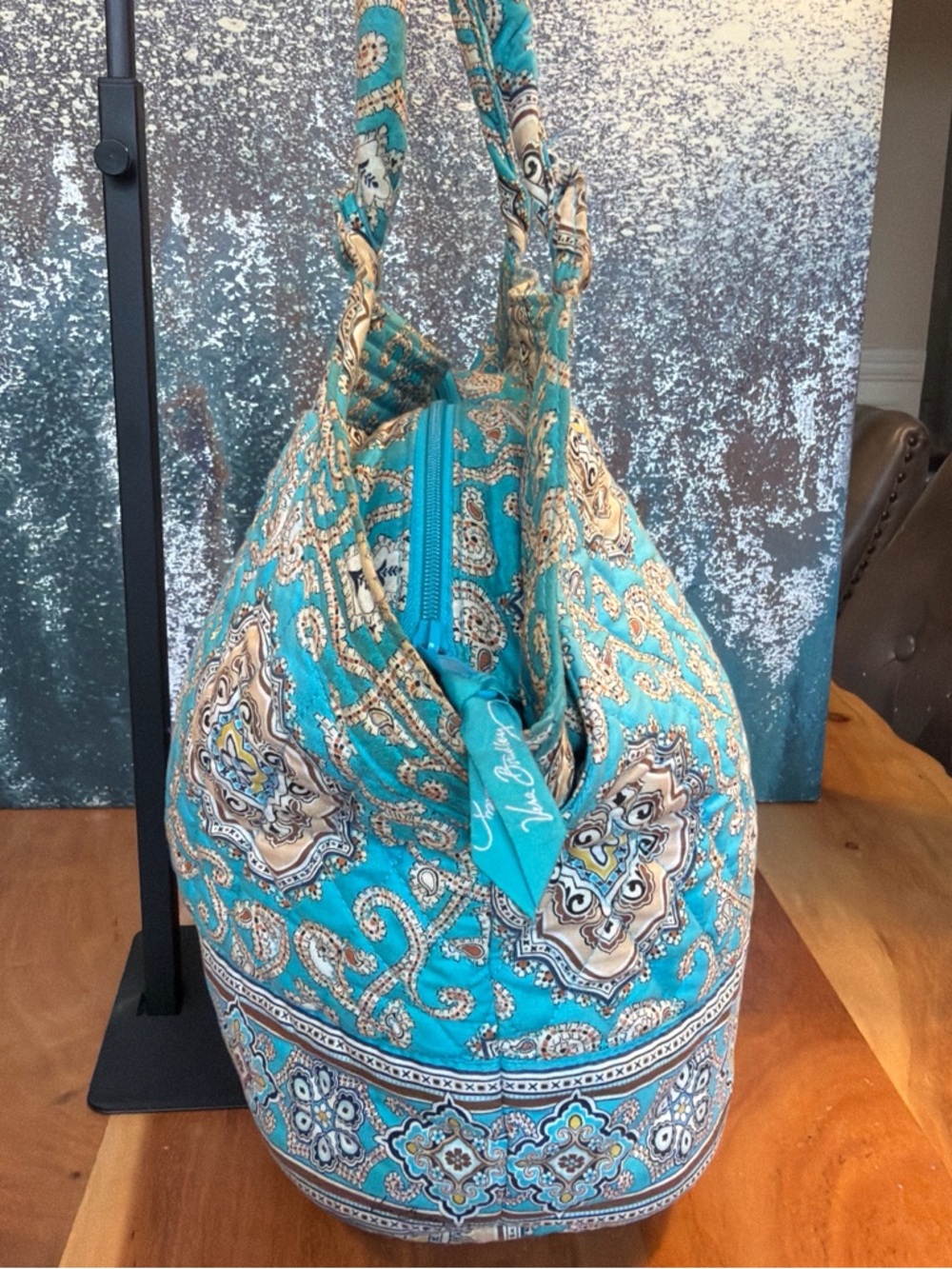 Vera Bradley Boho 2010s Quilted Zip Tote Turquoise Multi (GUC) - Picture 6 of 17
